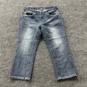 ND Weekend Capri Jeans Womens Size 14 Blue Embellished Flap Pocket Stretch Crop